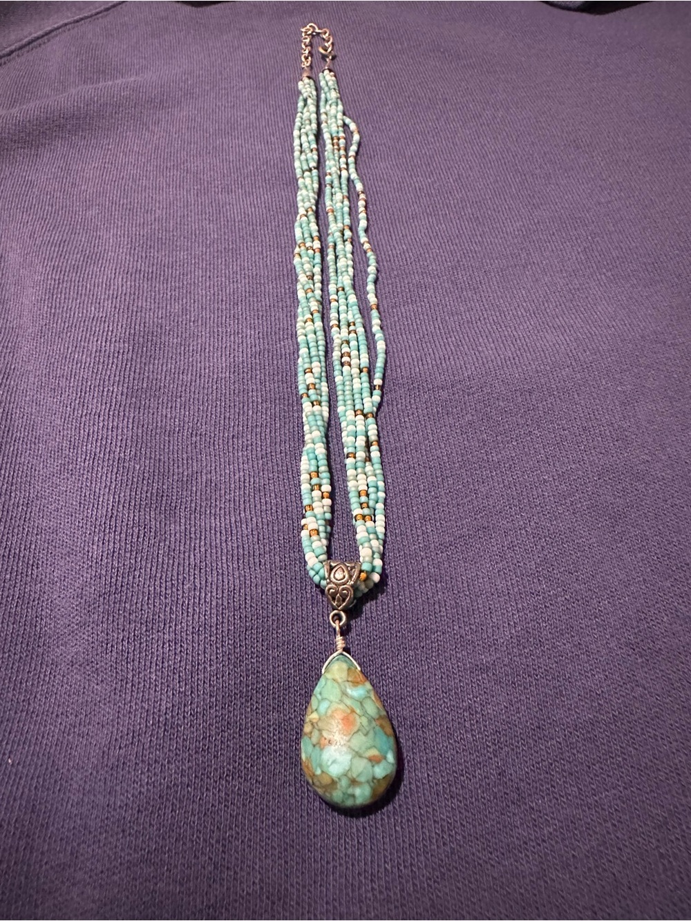 Beaded Turquoise Teardrop Pendant Necklace - Women Jewelry
